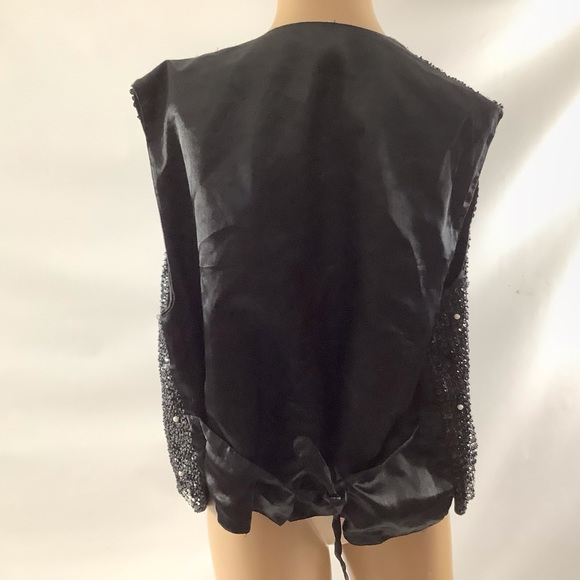 Vintage THEO Womens Size XL Black Heavily Hand Beaded Sequin Vest - Picture 3 of 5